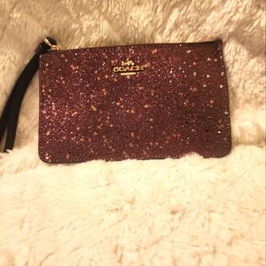 Small Coach dark red with pink hearts wristlet